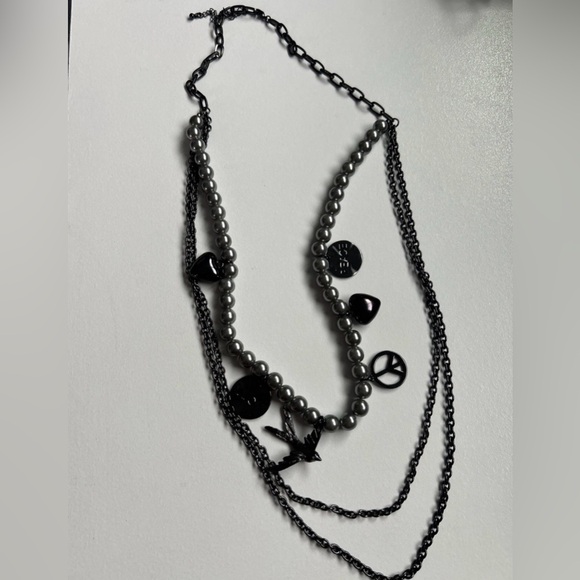 Gothic Black Multi-Layer Chain Necklace With Faceted Beads & Lobster Clasp - Picture 2 of 7